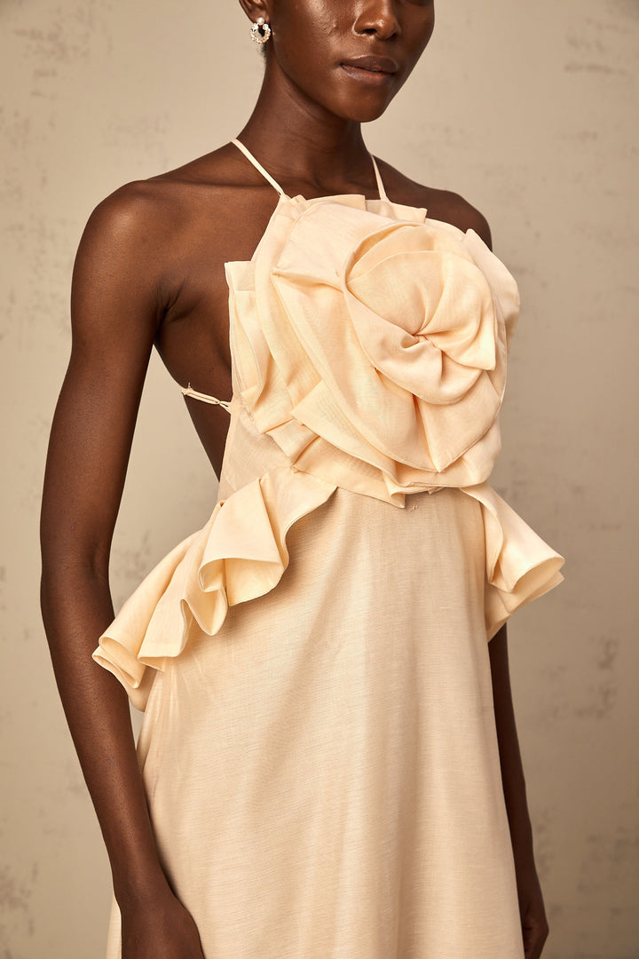 Levoire | Rosa 3D Fleur Volant Maxi Robe