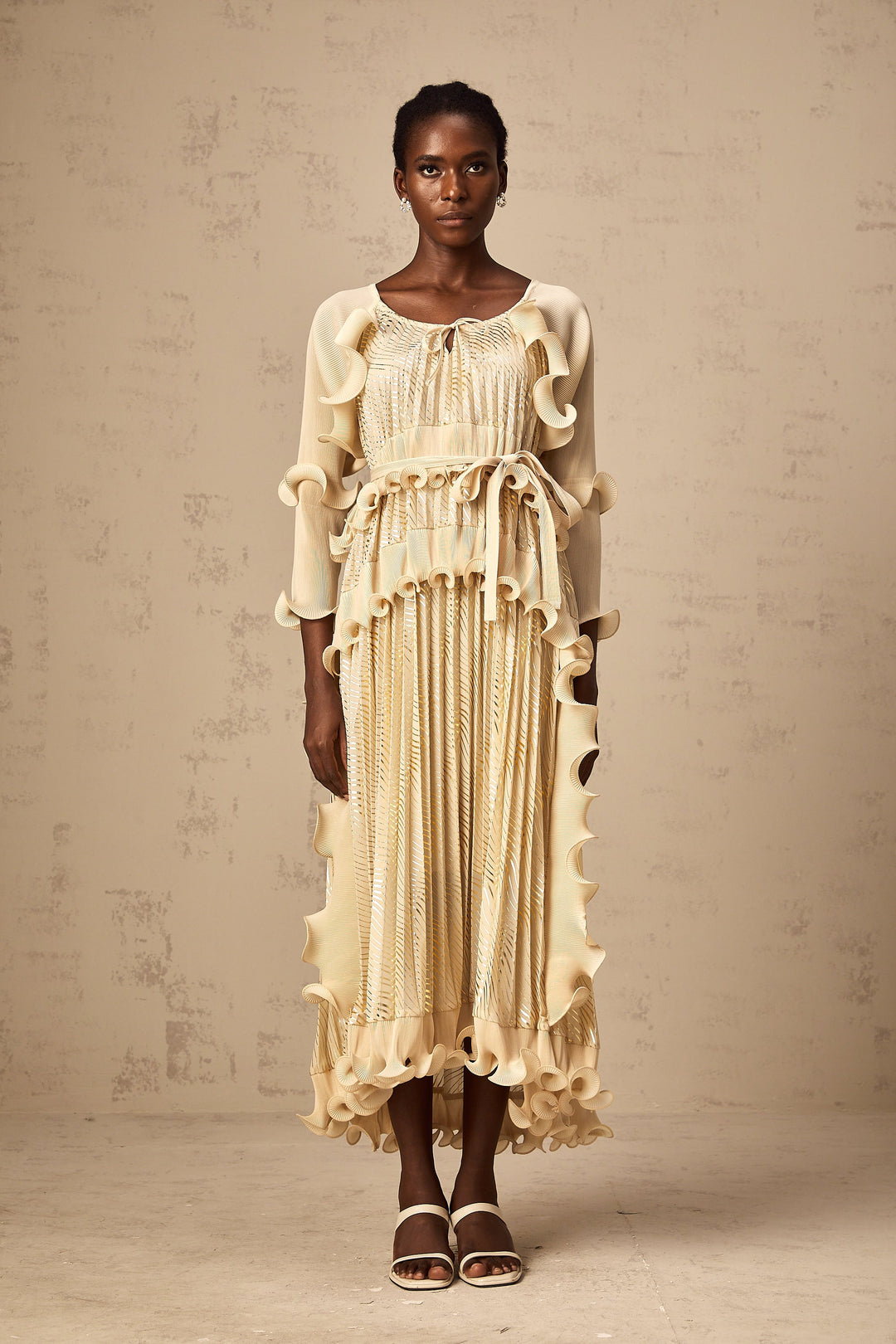 Levoire | Neutrals Ensemble De Volants Doré Midi Robe