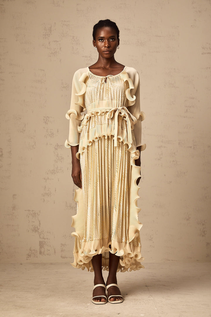 Levoire | Neutrals Ensemble De Volants Doré Midi Robe