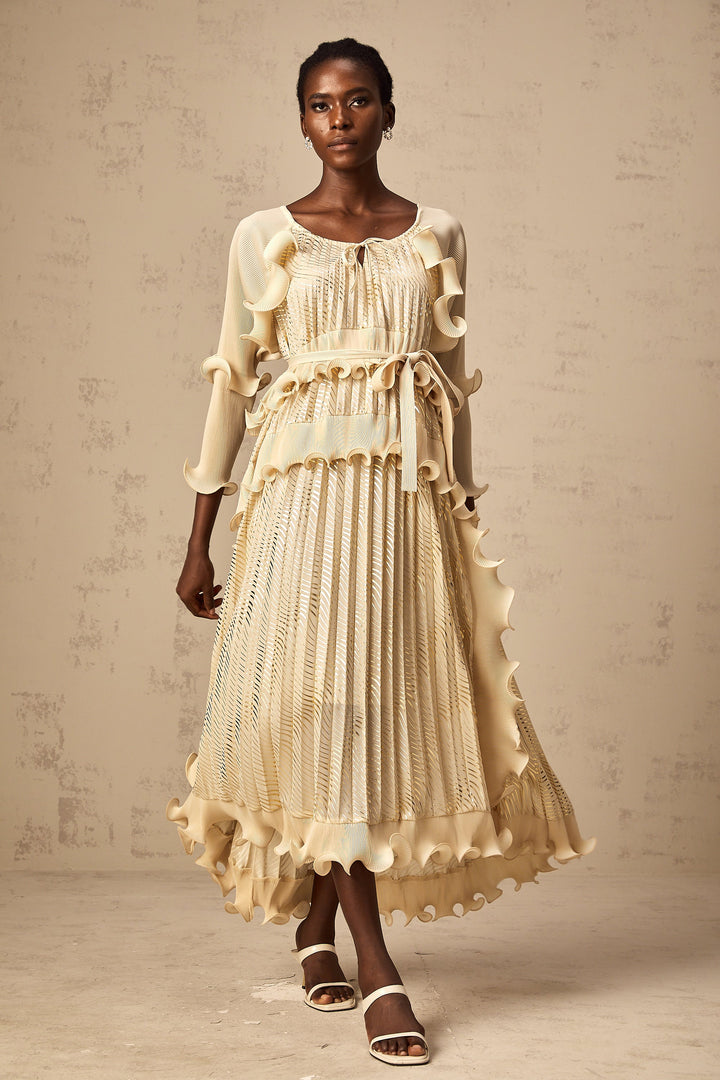 Levoire | Neutrals Ensemble De Volants Doré Midi Robe
