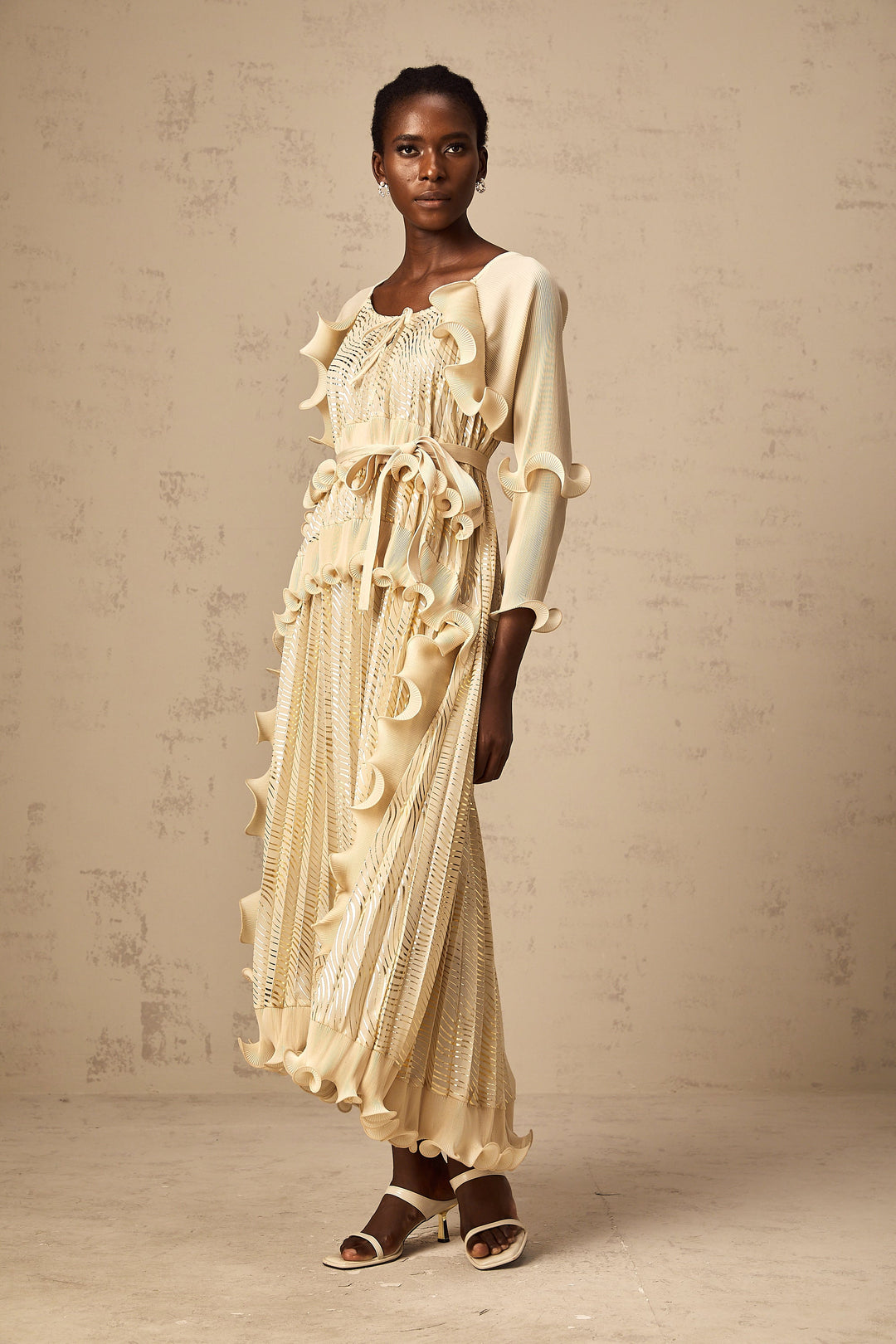 Levoire | Neutrals Ensemble De Volants Doré Midi Robe
