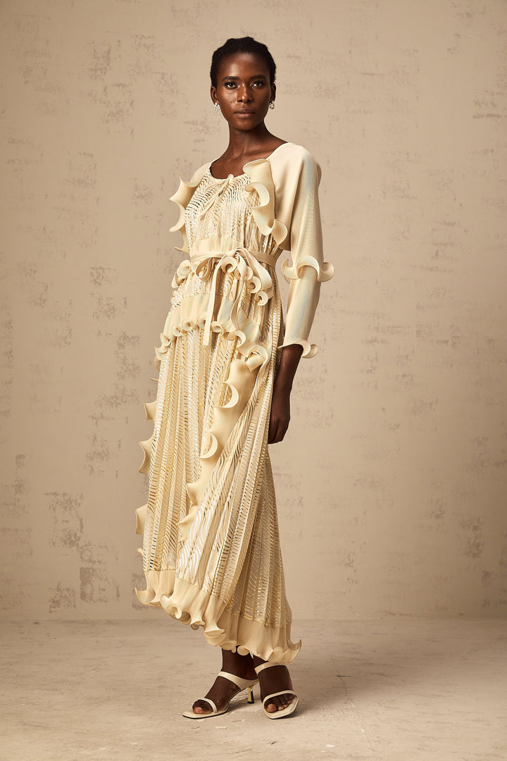 Levoire | Neutrals Ensemble De Volants Doré Midi Robe