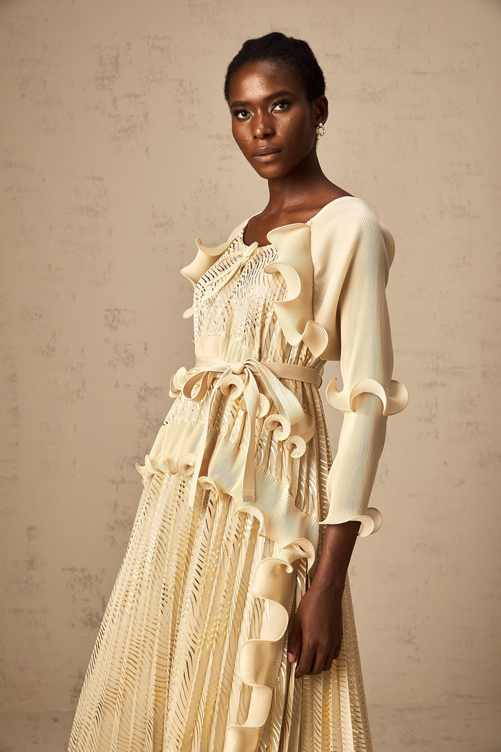 Levoire | Neutrals Ensemble De Volants Doré Midi Robe