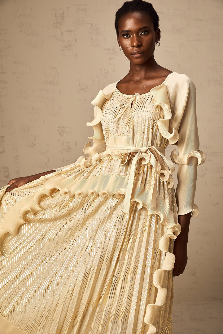Levoire | Neutrals Ensemble De Volants Doré Midi Robe