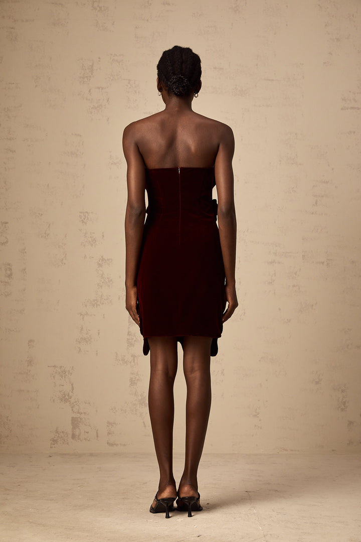 Levoire | Application De Fleur Rouge En Velours Robe Mini
