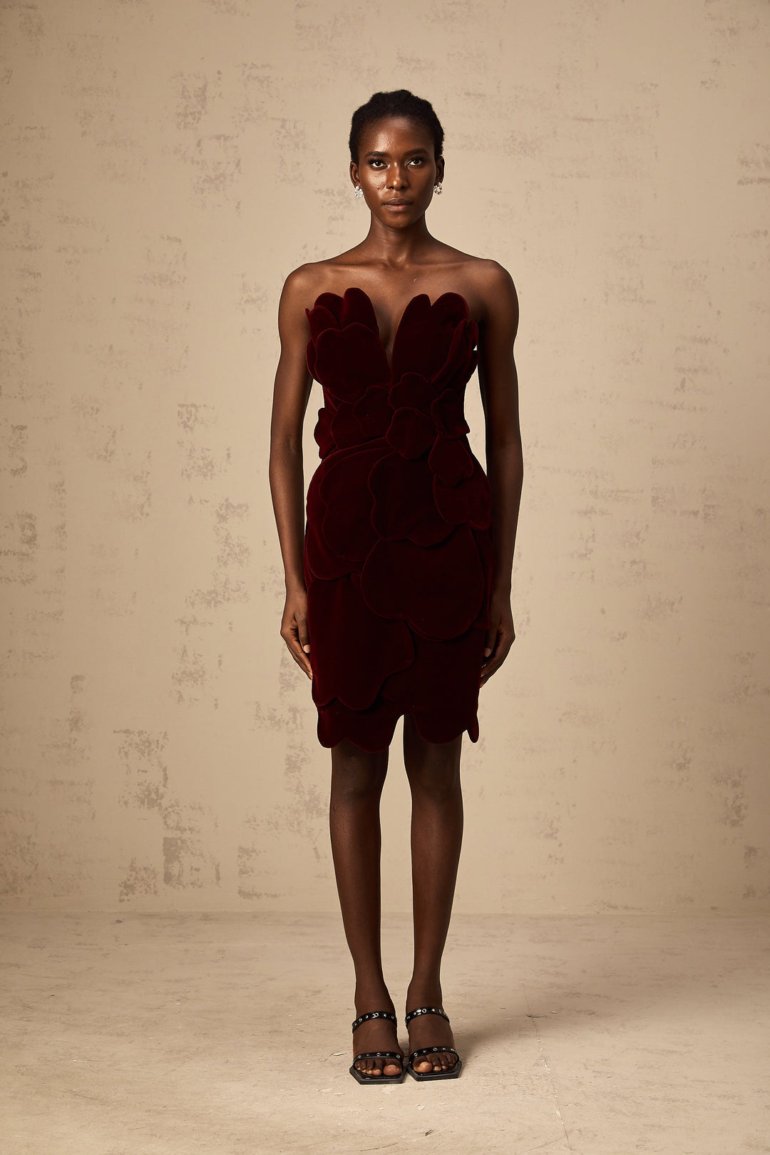 Levoire | Application De Fleur Rouge En Velours Robe Mini
