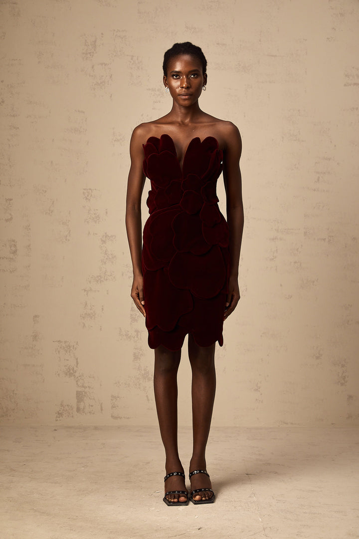 Levoire | Application De Fleur Rouge En Velours Robe Mini