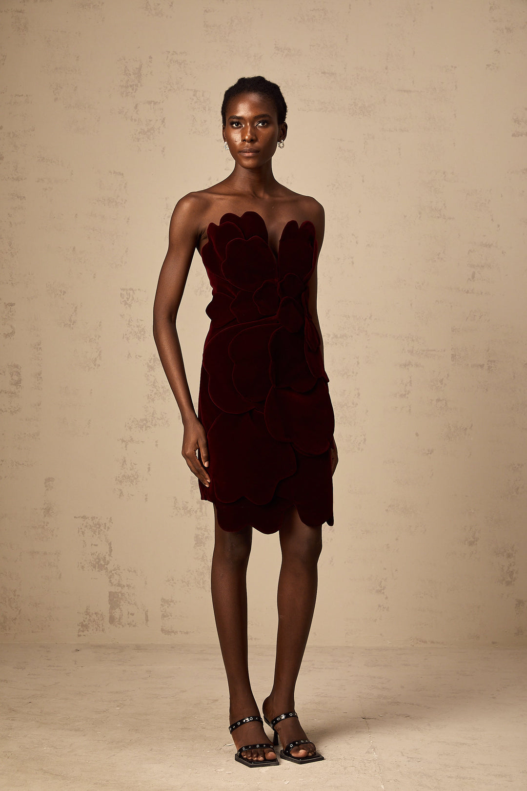 Levoire | Application De Fleur Rouge En Velours Robe Mini