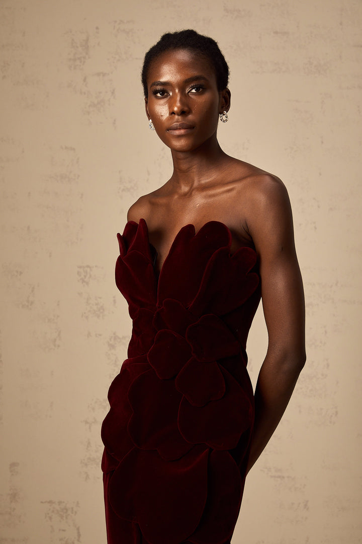 Levoire | Application De Fleur Rouge En Velours Robe Mini