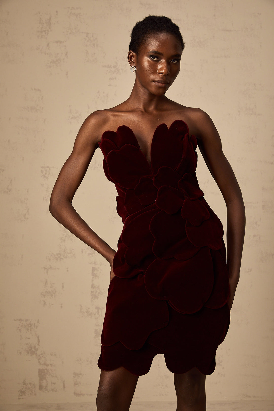 Levoire | Application De Fleur Rouge En Velours Robe Mini