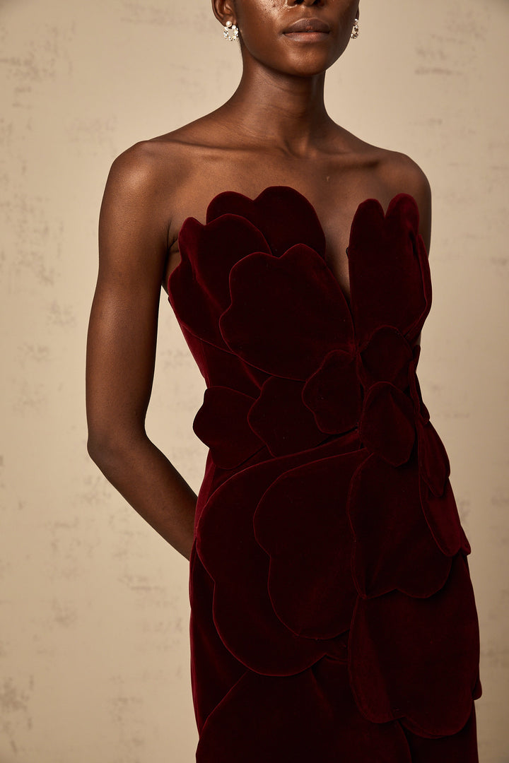Levoire | Application De Fleur Rouge En Velours Robe Mini