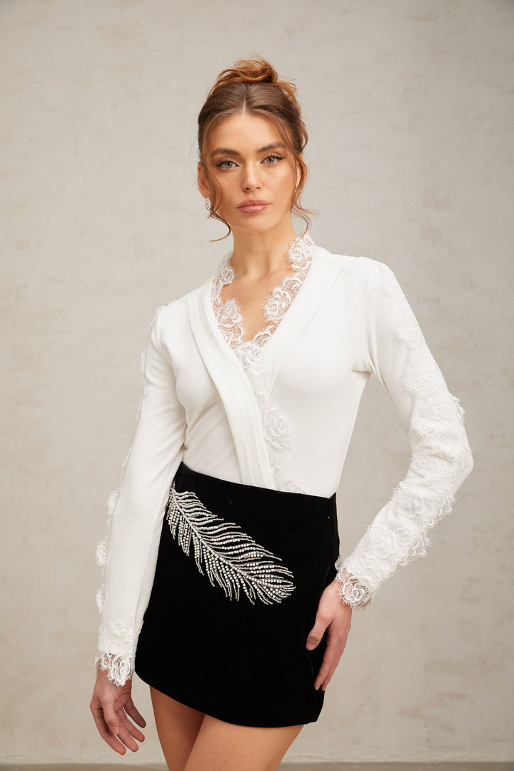 Levoire | Blouse À Bord Dentelé Avec Broderie De Fleurs
