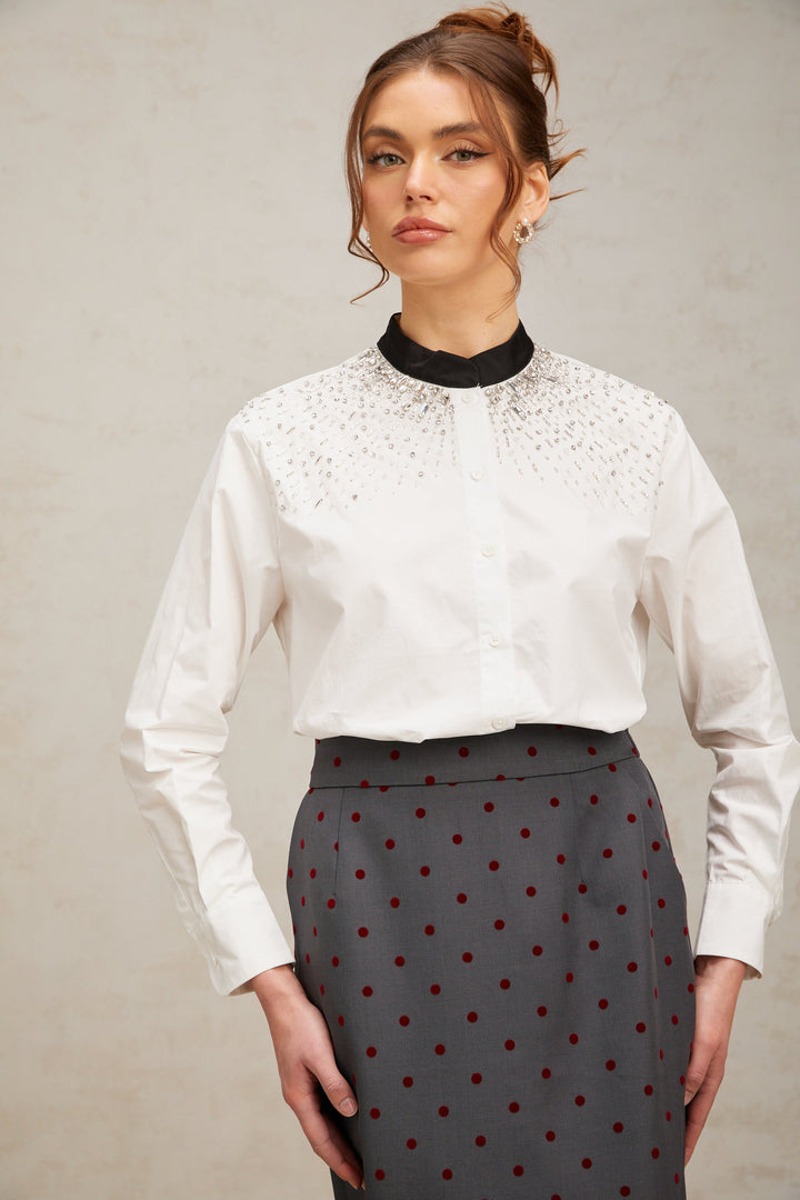 Levoire | Blouse Blanche Ornée De Cristaux