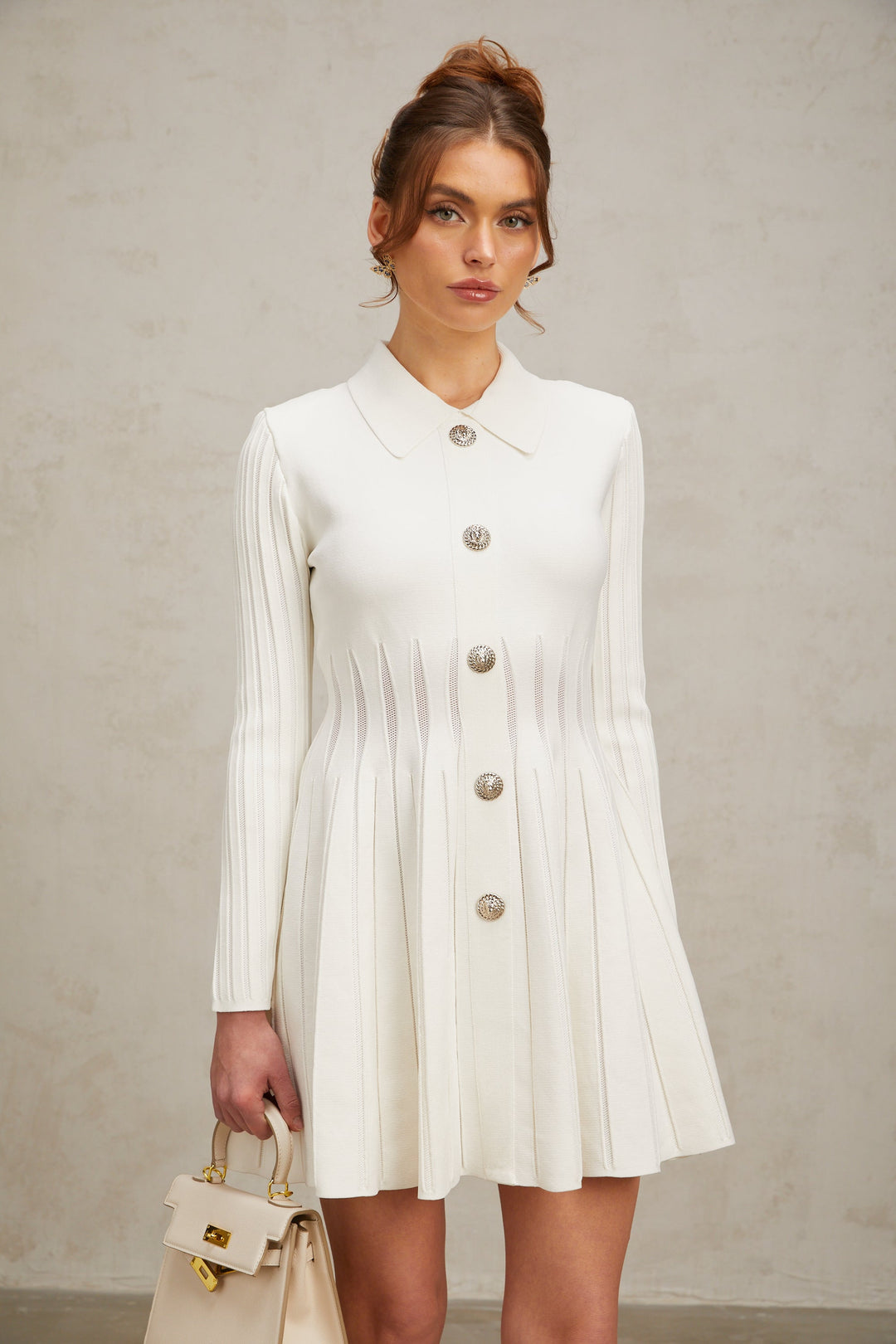 Levoire | Robe Mini En Tricot Plissé Blanche