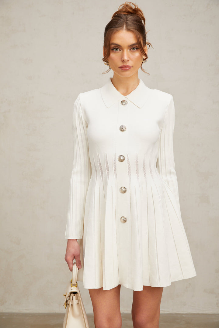Levoire | Robe Mini En Tricot Plissé Blanche