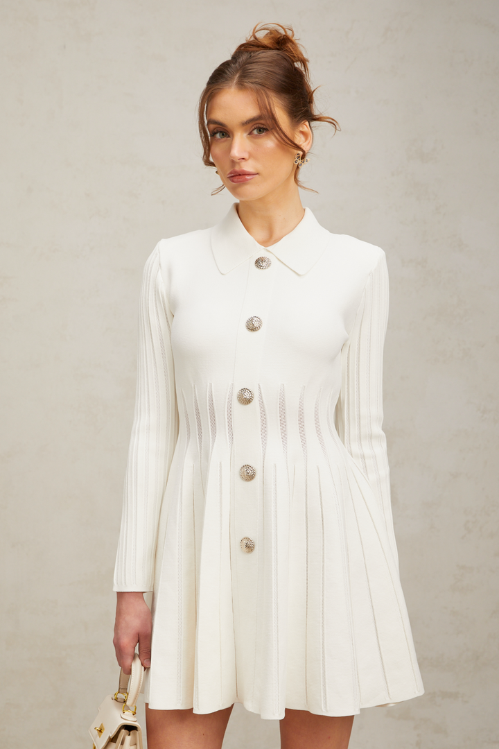 Levoire | Robe Mini En Tricot Plissé Blanche