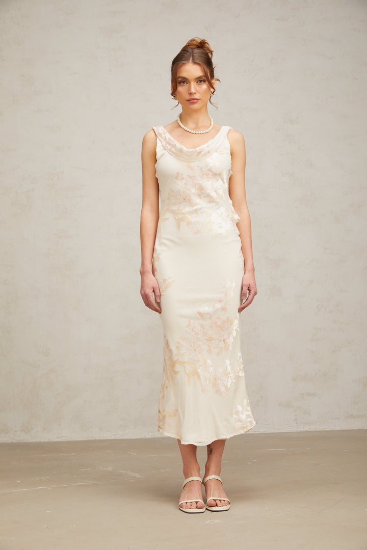 Levoire | Robe Midi Jacquard Floral Beige