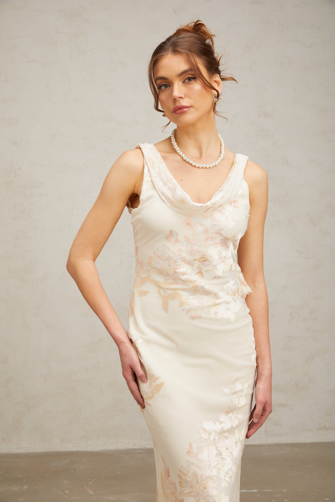 Levoire | Robe Midi Jacquard Floral Beige