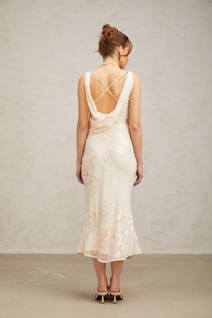 Levoire | Robe Midi Jacquard Floral Beige