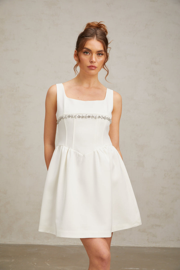 Levoire | Robe Courte Ornée De Cristaux Blancs