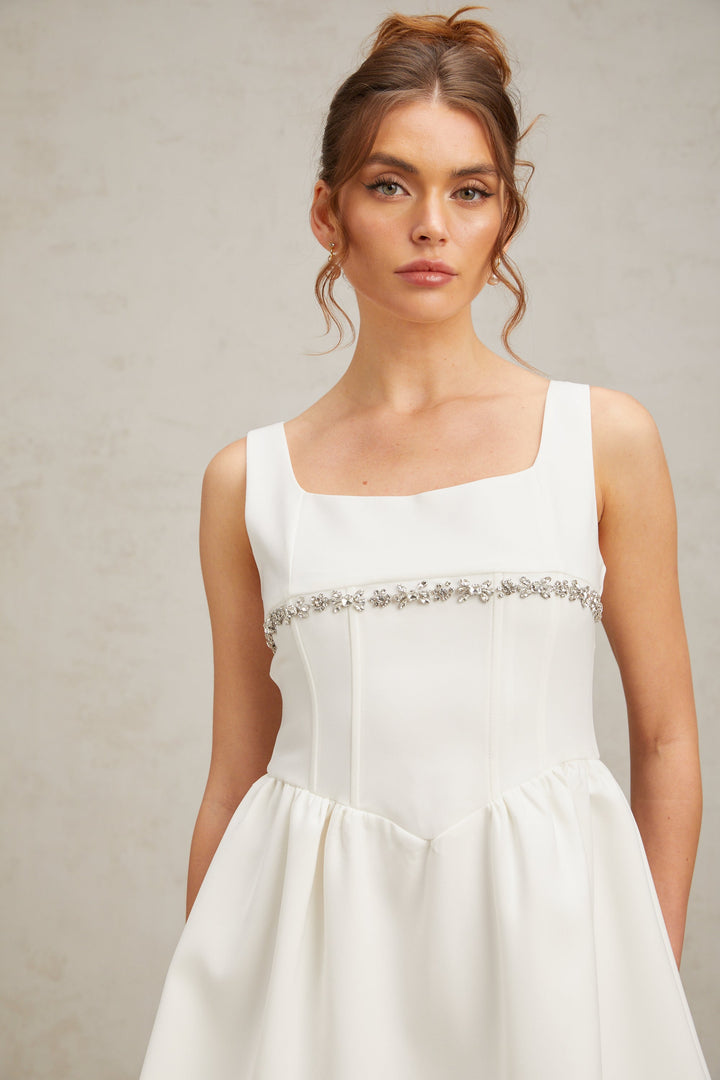 Levoire | Robe Courte Ornée De Cristaux Blancs