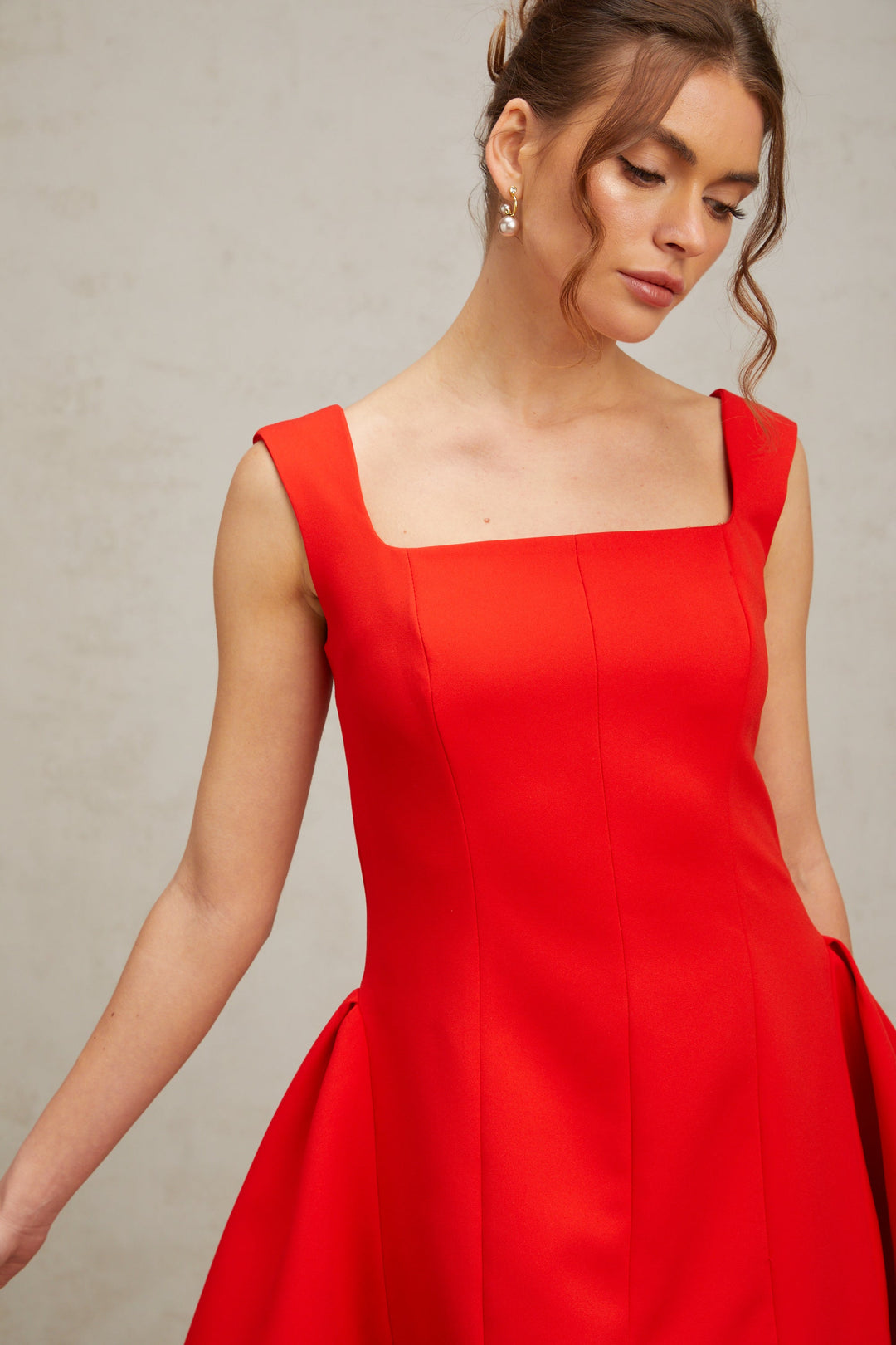 Levoire | Col Carré Robe Mini Bouffante Rouge