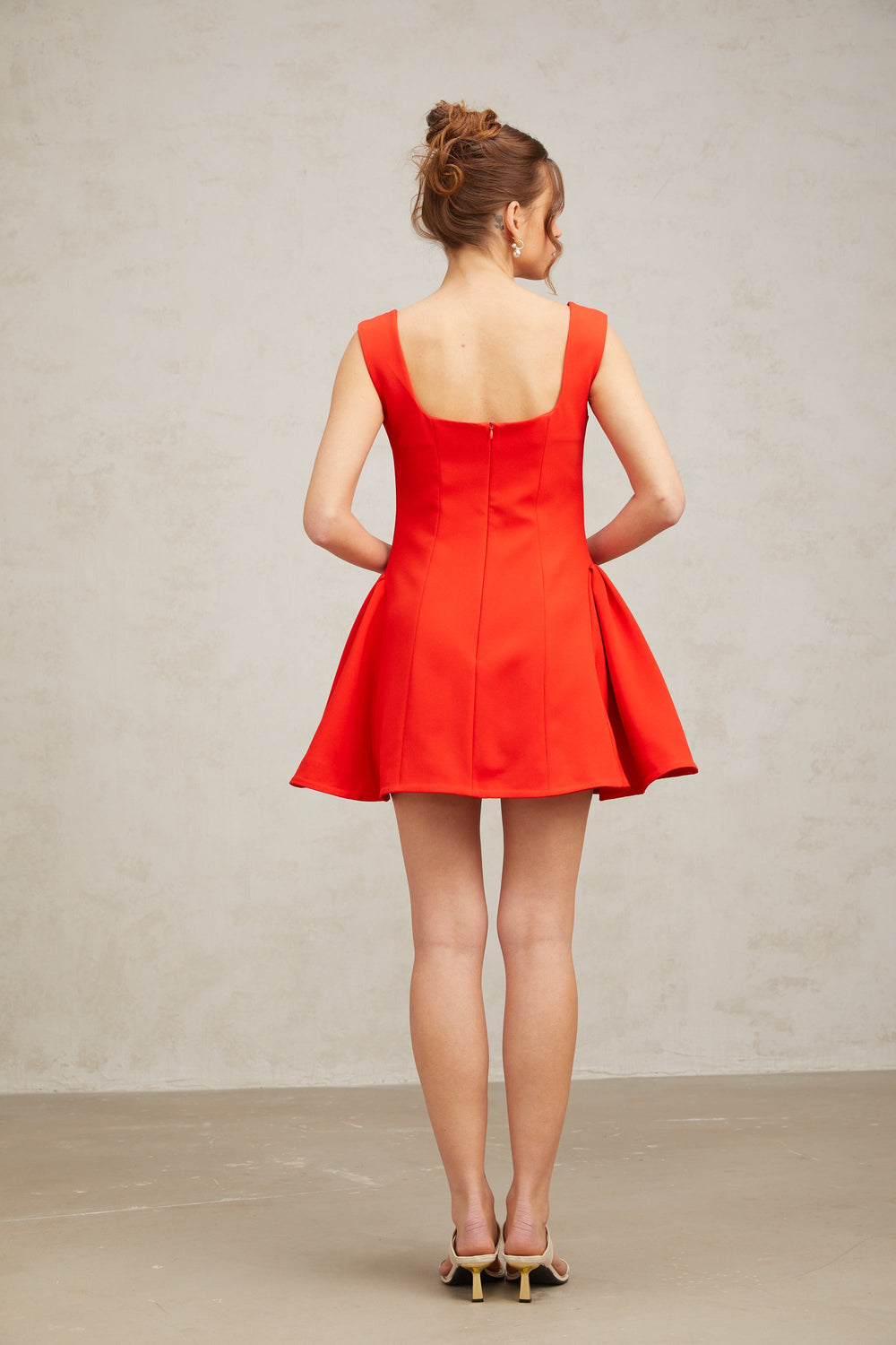 Levoire | Col Carré Robe Mini Bouffante Rouge