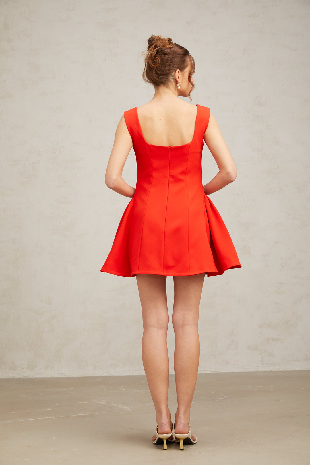 Levoire | Col Carré Robe Mini Bouffante Rouge