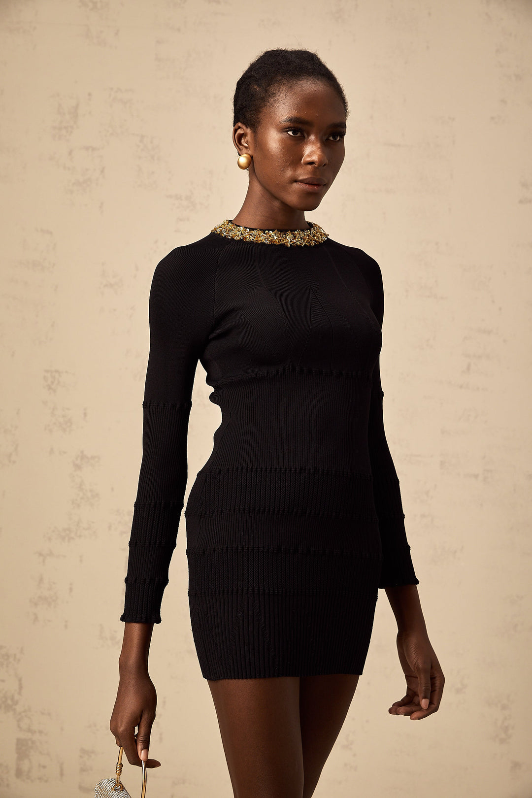 Levoire | Robe Mini En Rib Avec Paillettes Noires