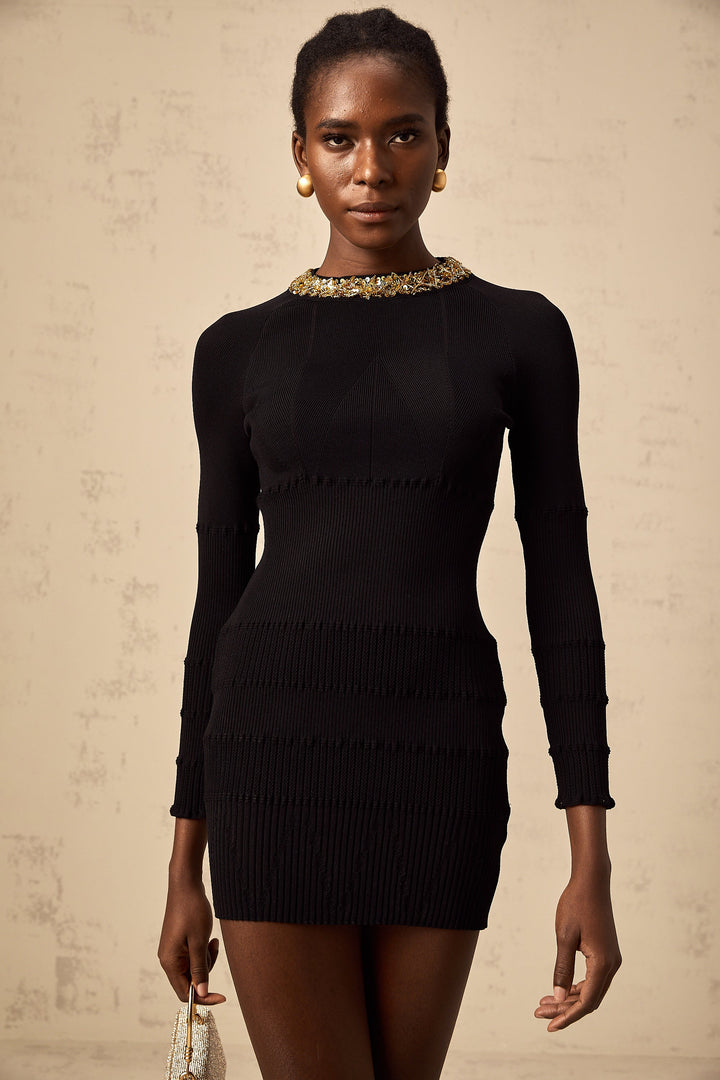 Levoire | Robe Mini En Rib Avec Paillettes Noires