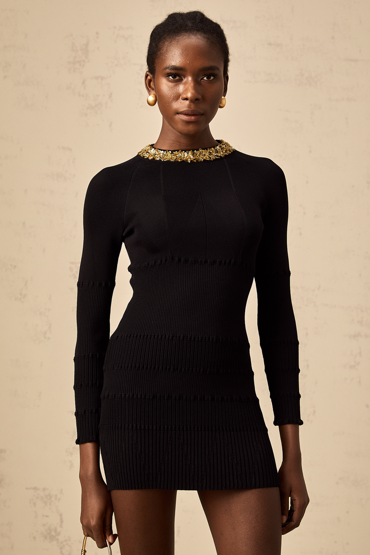 Levoire | Robe Mini En Rib Avec Paillettes Noires