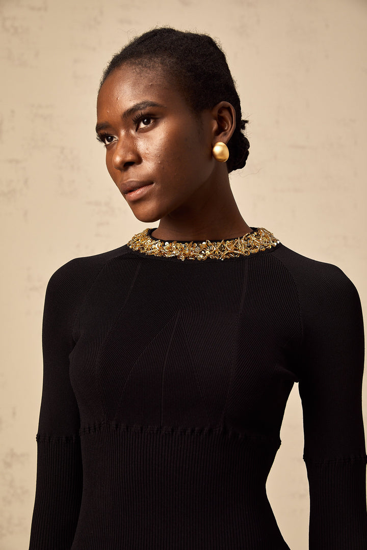 Levoire | Robe Mini En Rib Avec Paillettes Noires