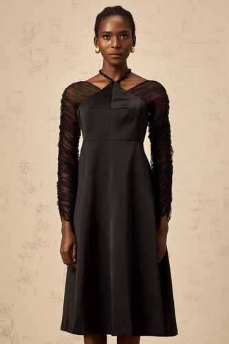 Levoire | Robe Midi À Panneaux Noire À Col Halter