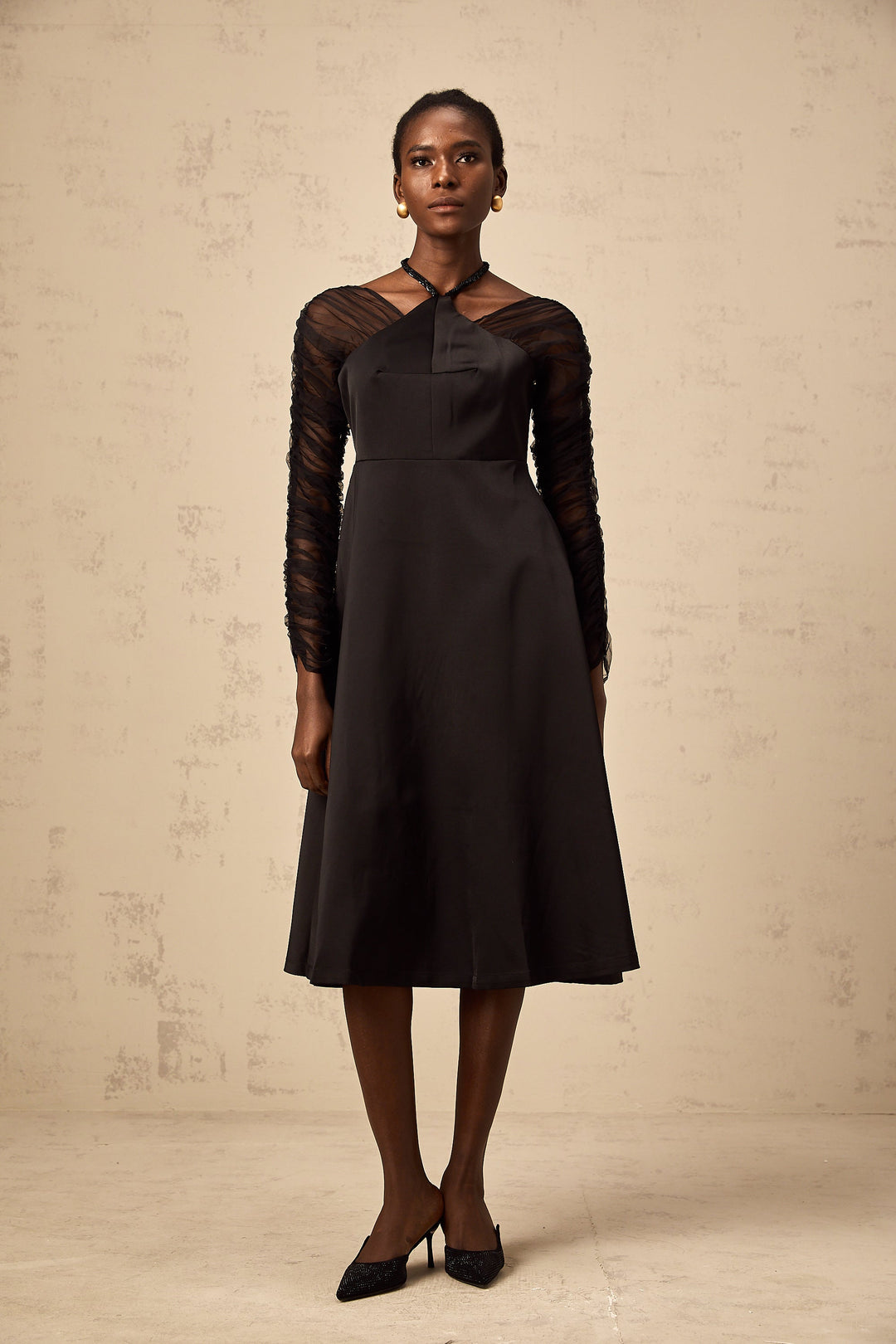 Levoire | Robe Midi À Panneaux Noire À Col Halter
