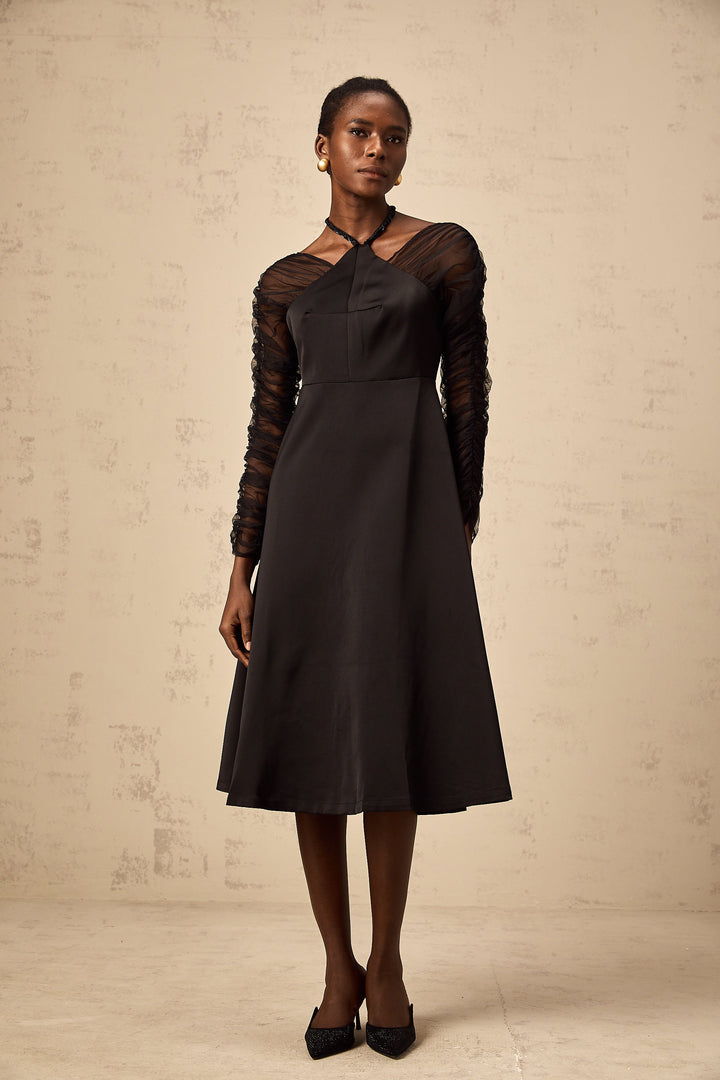 Levoire | Robe Midi À Panneaux Noire À Col Halter