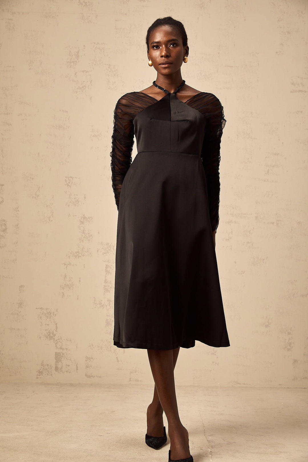 Levoire | Robe Midi À Panneaux Noire À Col Halter