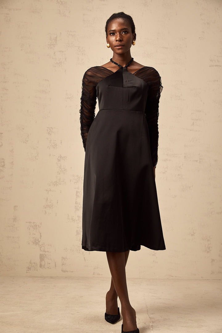 Levoire | Robe Midi À Panneaux Noire À Col Halter