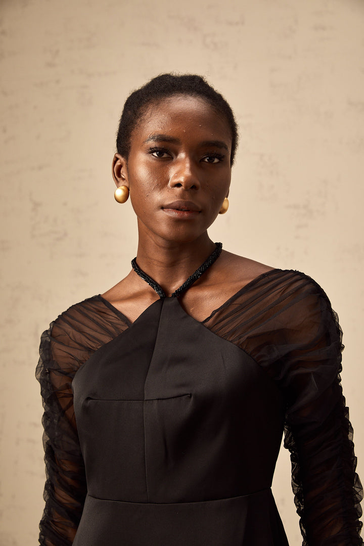 Levoire | Robe Midi À Panneaux Noire À Col Halter