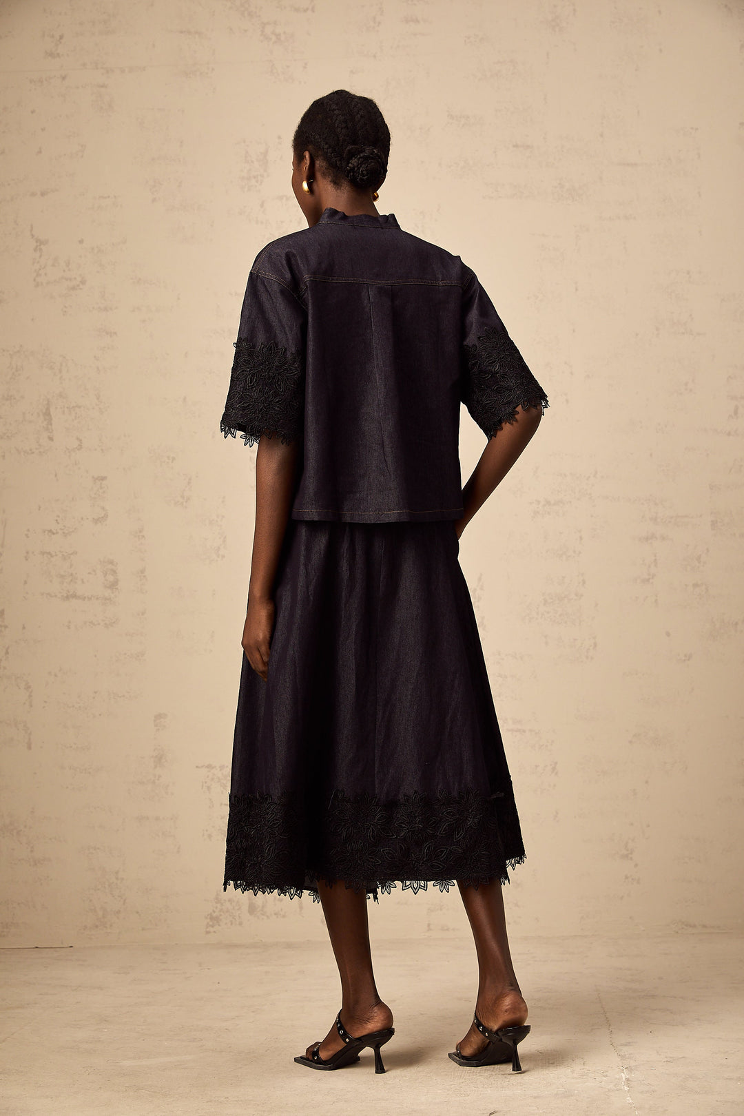 Levoire | Détail En Dentelle Haut En Denim & Jupe Ensemble Assorti
