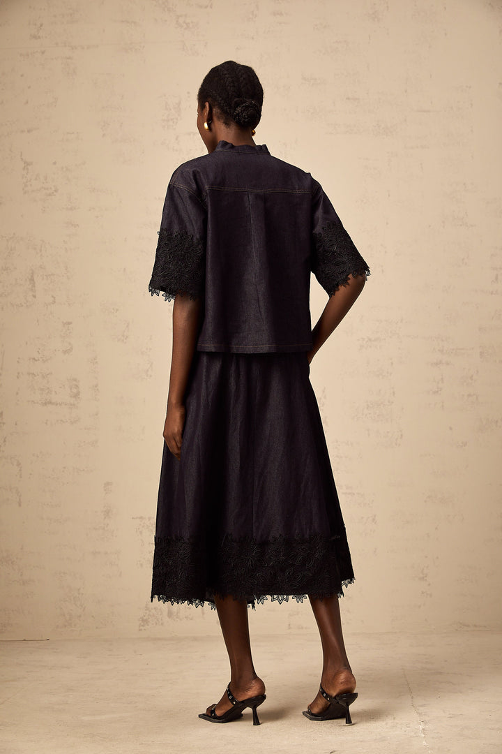 Levoire | Détail En Dentelle Haut En Denim & Jupe Ensemble Assorti
