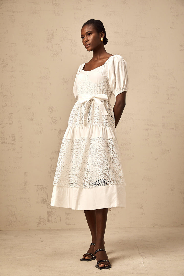 Levoire | Robe Midi À Lacets Blanche