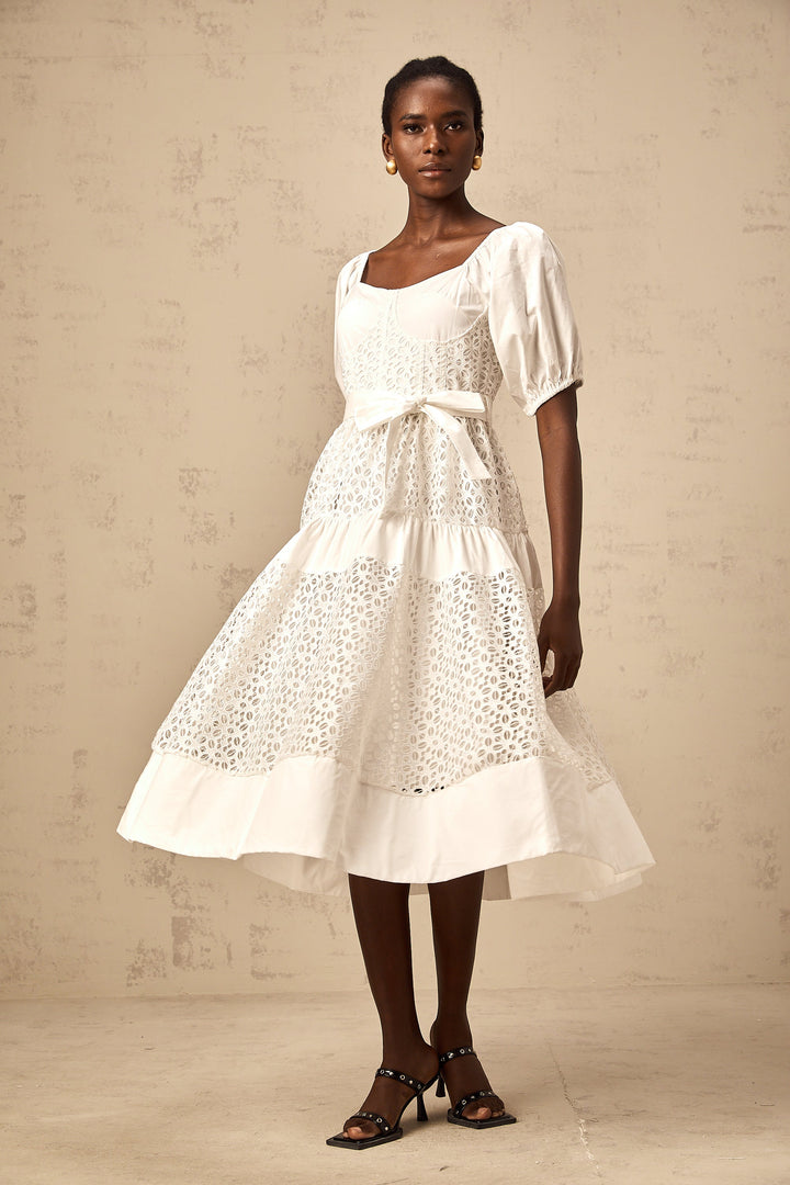 Levoire | Robe Midi À Lacets Blanche