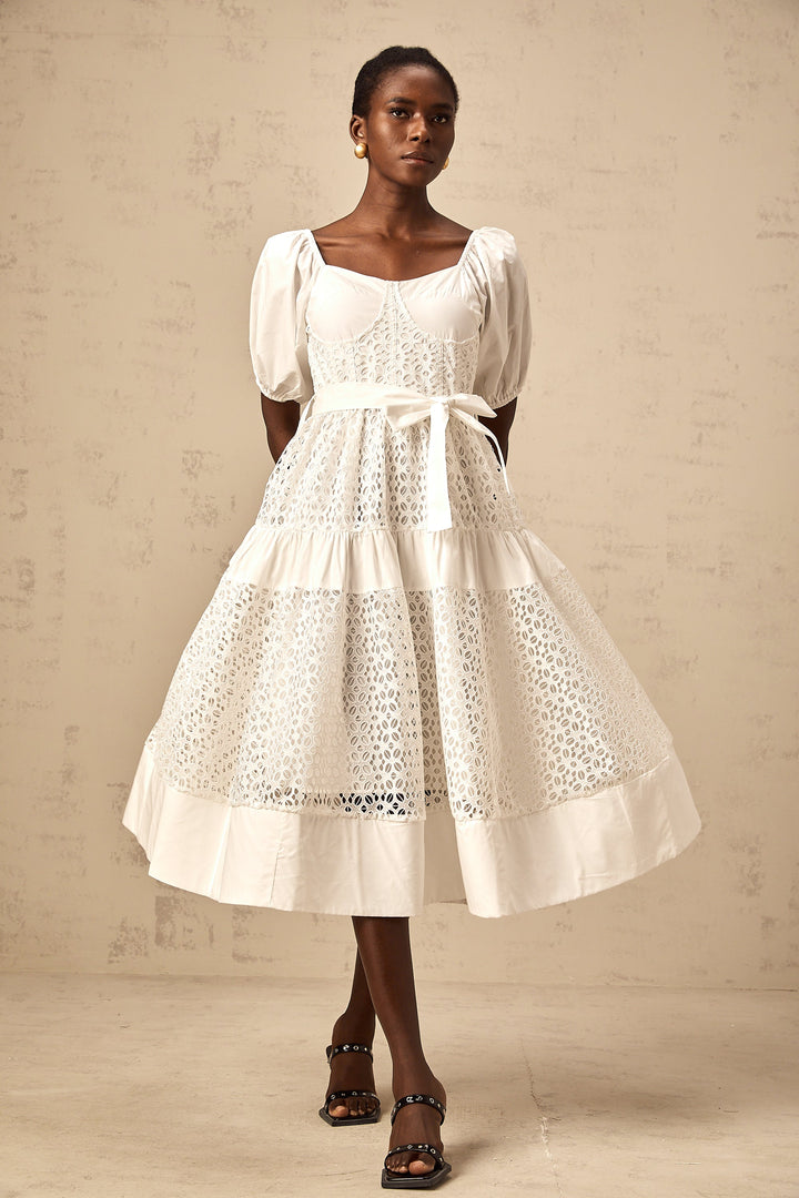 Levoire | Robe Midi À Lacets Blanche