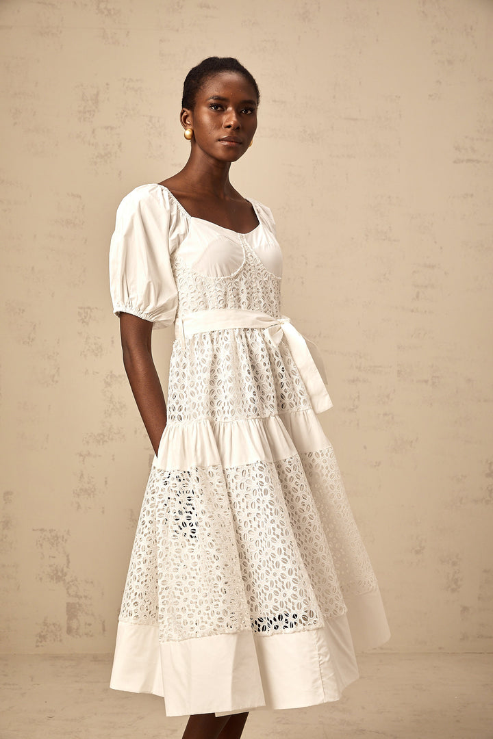Levoire | Robe Midi À Lacets Blanche
