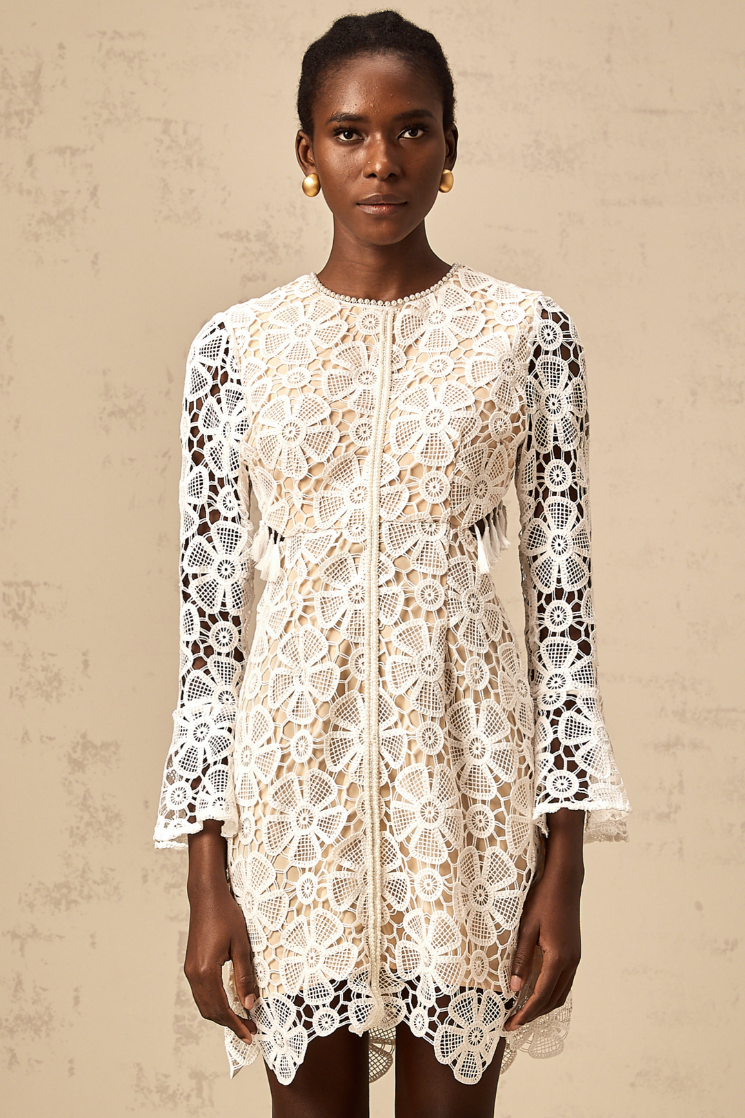 Levoire | Robe Mini Blanche En Dentelle Brodée De Fleurs Cut Out