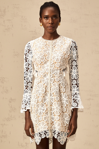 Levoire | Robe Mini Blanche En Dentelle Brodée De Fleurs Cut Out