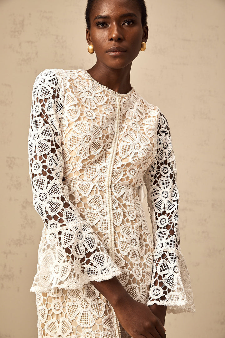 Levoire | Robe Mini Blanche En Dentelle Brodée De Fleurs Cut Out