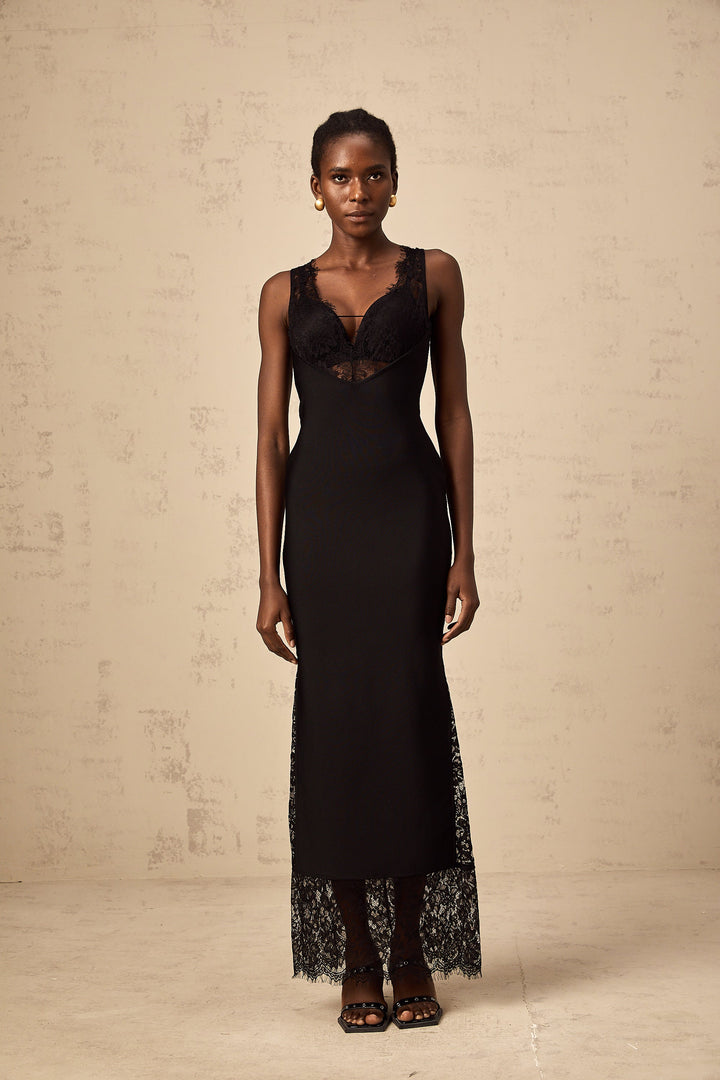 Levoire | Robe Maxi À Panneaux En Dentelle Brodés De Fleurs