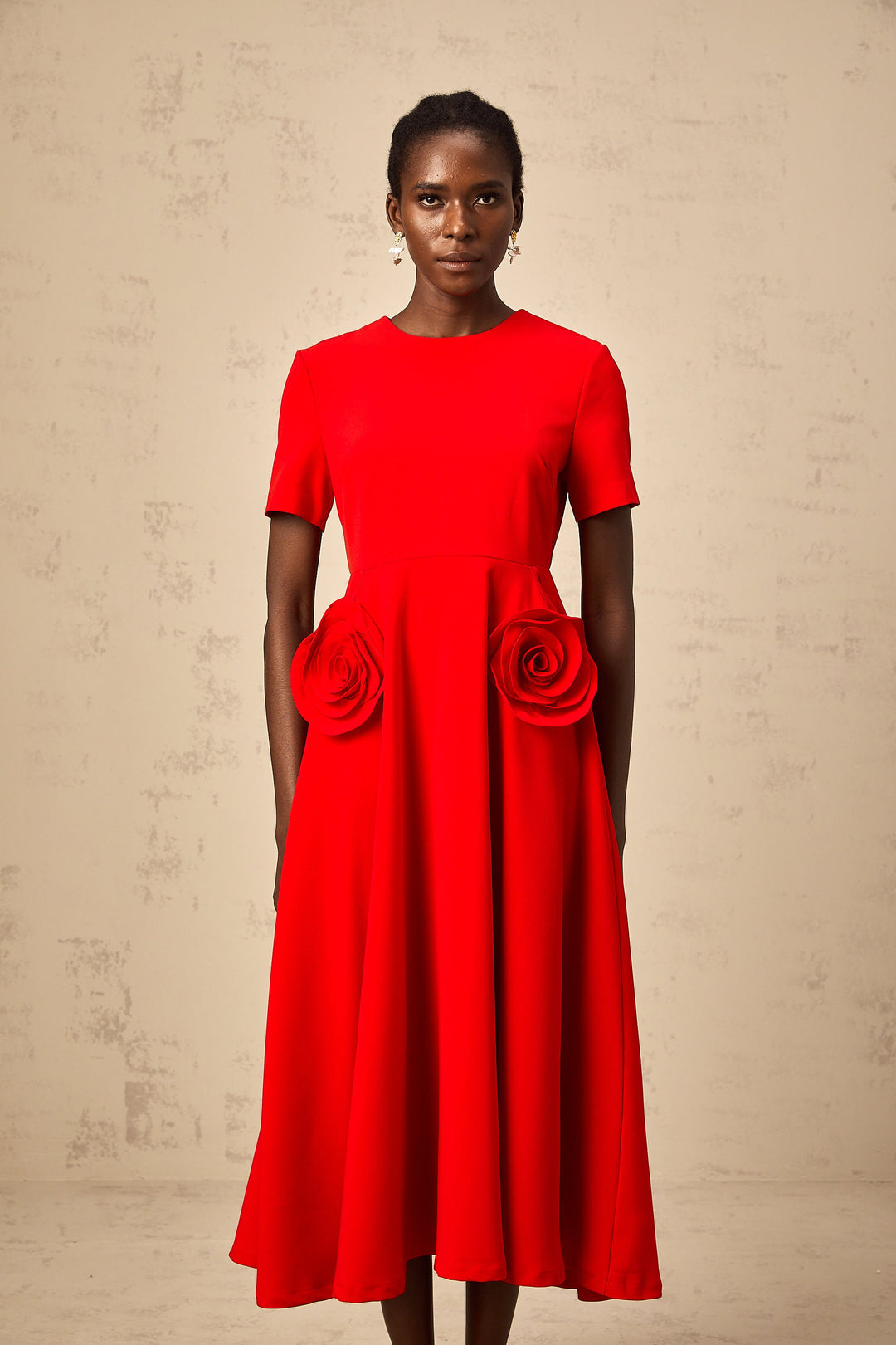 Levoire | Application De Fleurs Rouges Robe Midi