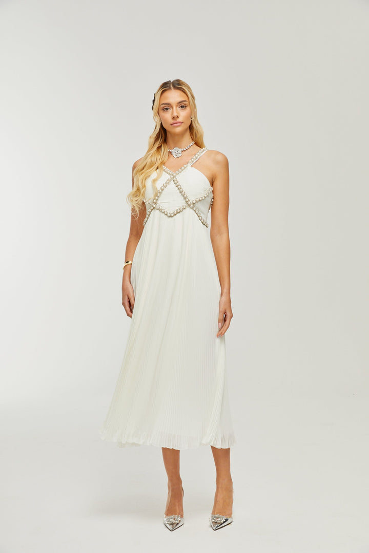 Levoire | V-Décolleté Midi Robe Décorée De Faux Perles